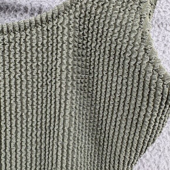 NWT Aerie Olive Green One-piece Swimsuit Full Coverage Ribbed Size Small shimmer - Picture 4 of 14